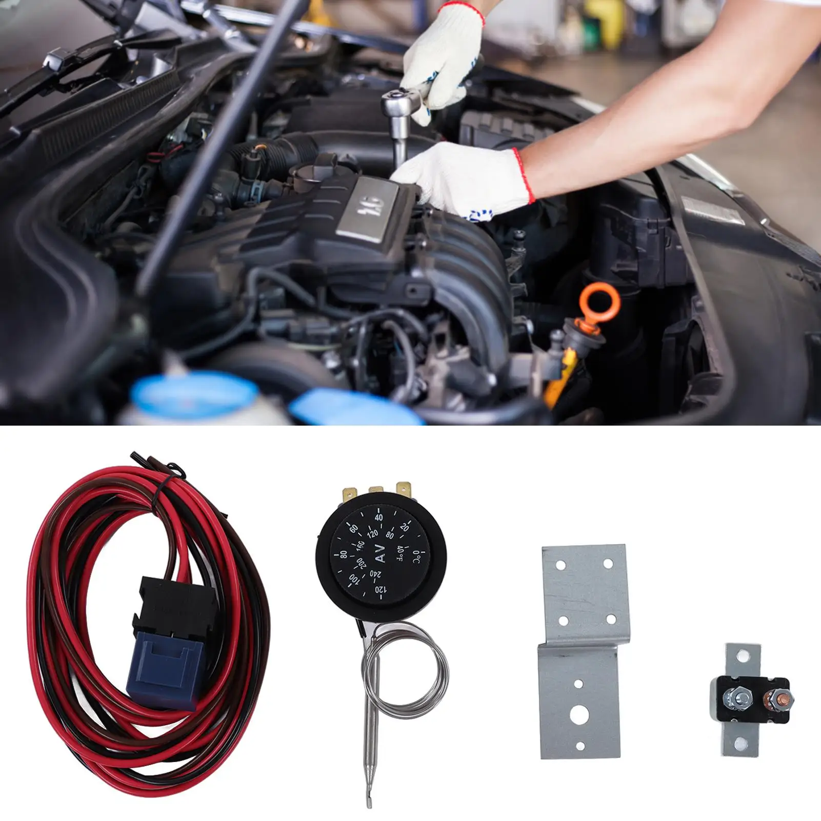 Adjusting Radiator Fan Thermostat Set Car Control for relay Wire Kit 0-120°C 12V for automotive