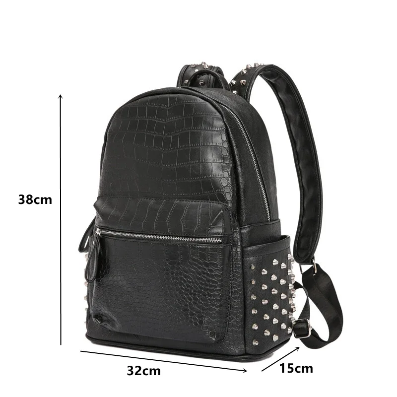 Alligator PU Leather Rivet Backpack Men Fashion Men\'s Laptop Backpack School Bag High Capacity Couple Camping Travel Backpack