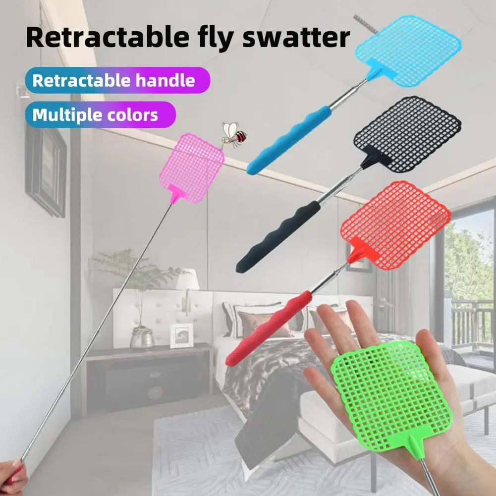 Extendable Fly Swatter Stainless Steel Telescopic Handle Insect Swatter Portable Mosquito Control Swatter for Insects Indoor Out