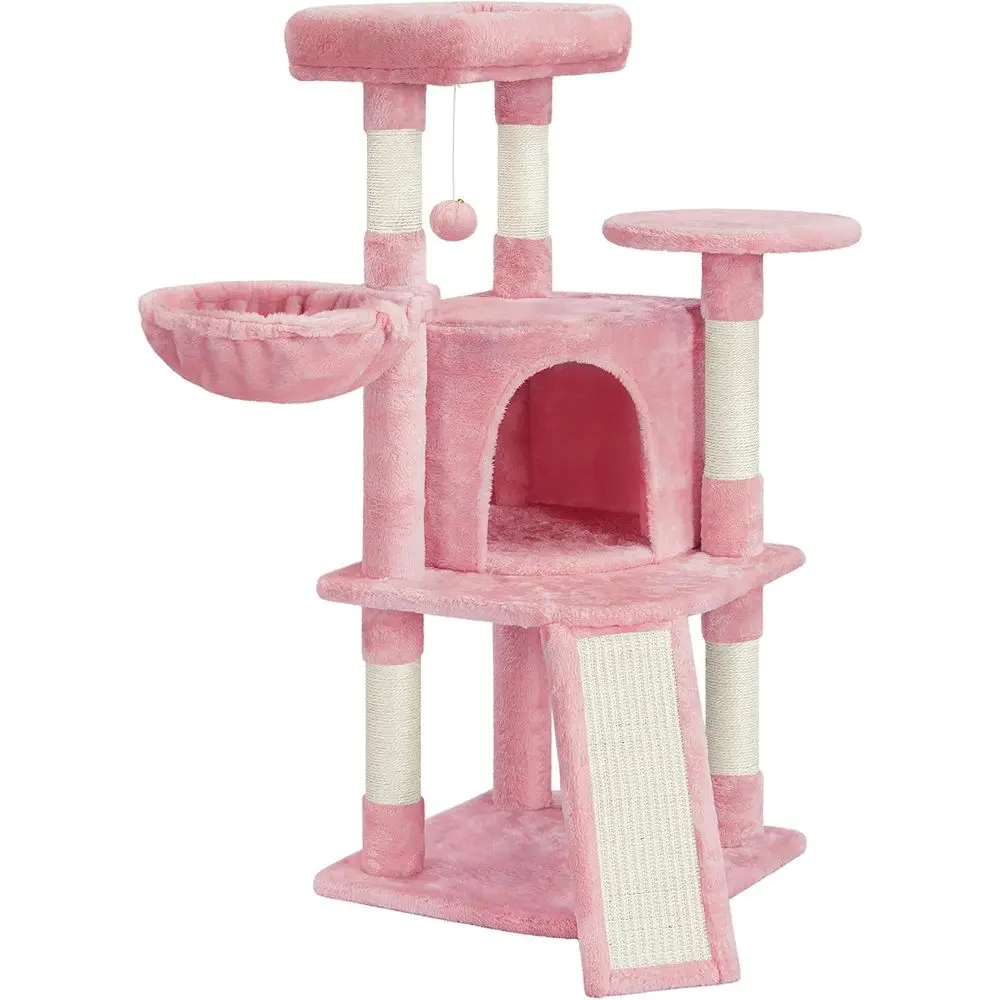 

42-inch Pink Multi-Level Cat Tree with Hammock, Perch, and Scratching Posts for Indoor Cats