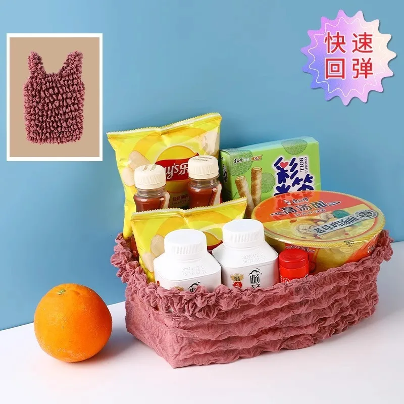 Pineapple Elastic Shopping Bag Magic Stretch Ruched Portable Large Capacity Tote Handbag Aesthetic Large Bubble Bag For Grocery