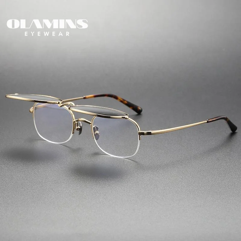 

OLAMINS​ Pure Titanium Frame Eyeglasses Optical Mobile Phone Blue Block Protection Round High Quality Eyeglasses Frames KMN145