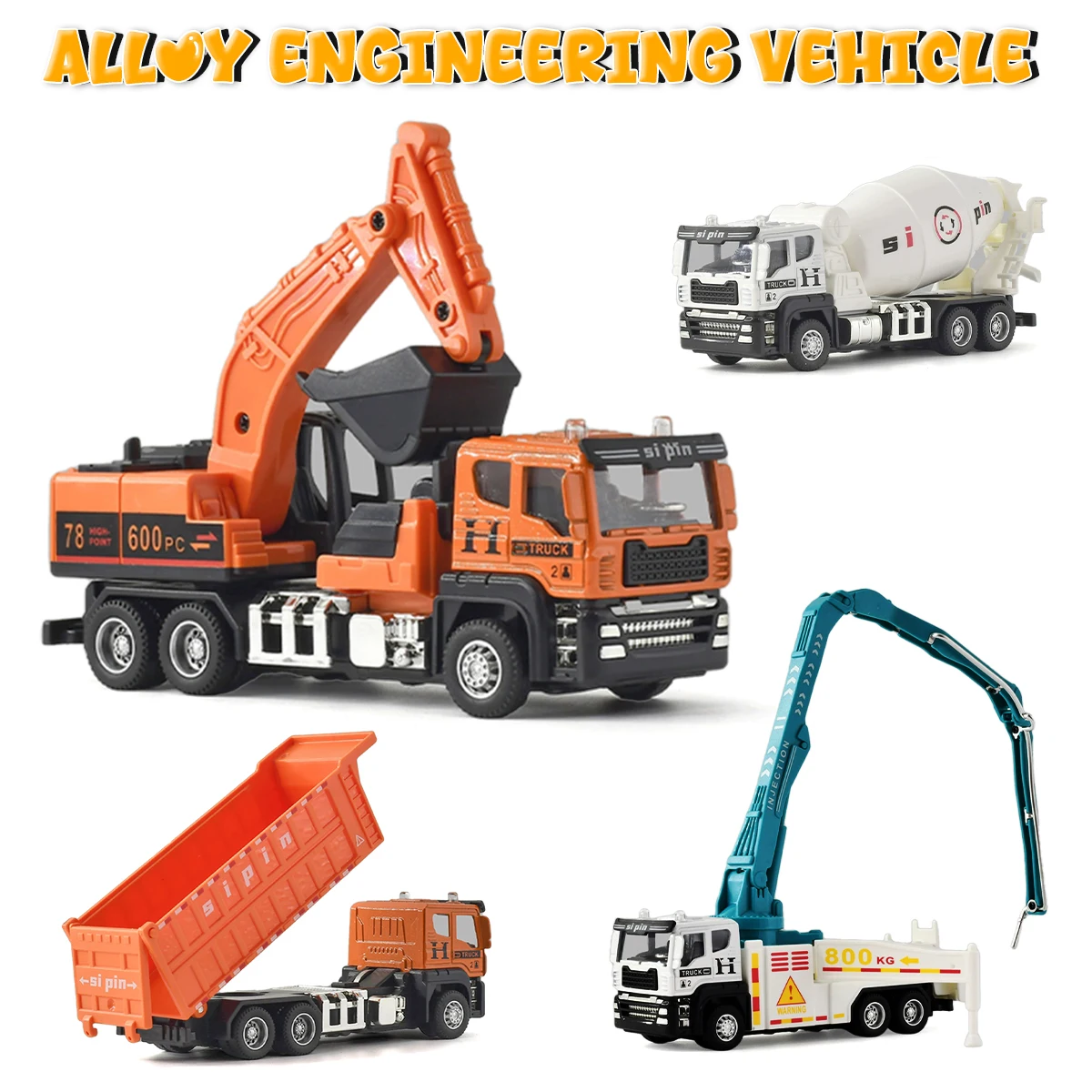 

Large Alloy Construction Vehicle Toy Set Concrete Mixer Truck Engineering Machine Model Kit For Boys Play Vehicles & Models