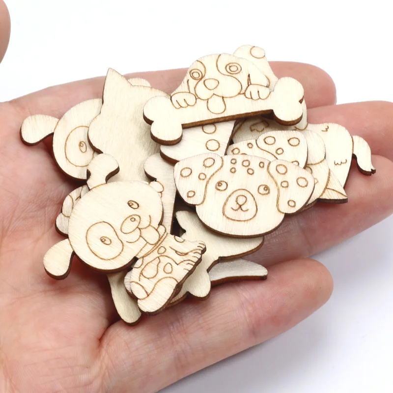 20pcs Natural Wooden Ornament Mix Animal Pattern Scrapbook For Home Decoration Wood Slices DIY Carft Handmade Decor 18-35mm