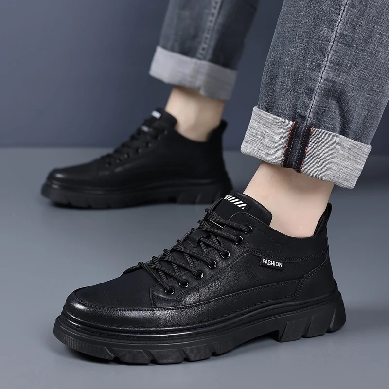 

Men's Solid-color Flat-heeled Low-top Round-top Lace-up New Style Fashionable Solid-color New High-quality Work Shoes