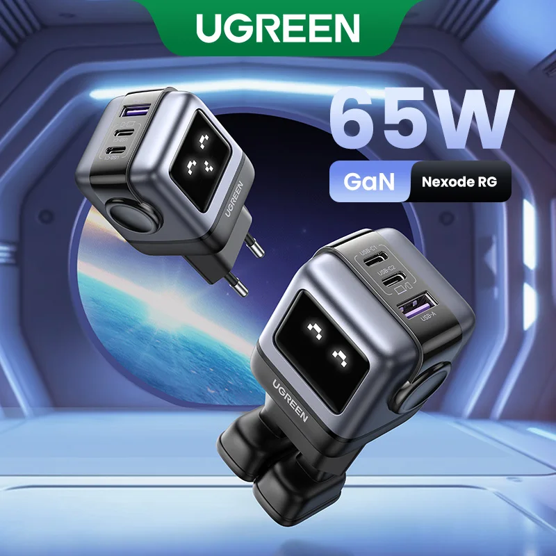 

New！UGREEN 65W GaN Charger Robot Design Quick Charge 4.0 3.0 PPS PD Fast Charger for iPhone 16 15 14 Pro Macbook Laptop Tablet