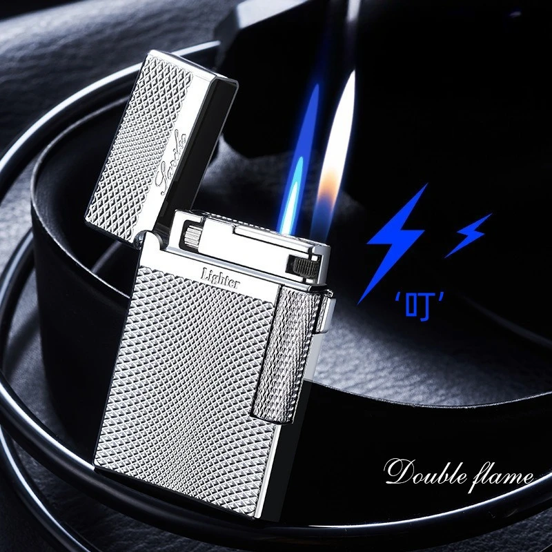 

New Aloud Sound Stroke Open Flame Straight To Double Fire Switch Electroplating Inflatable Windproof Lighter Men's High-end Gift