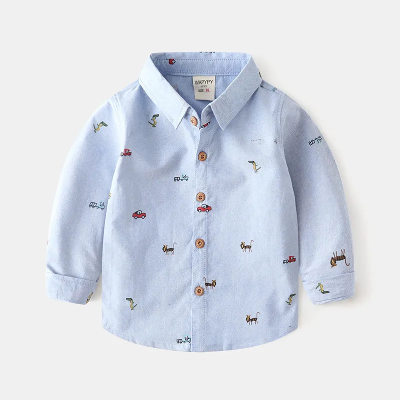 Boys' Long Sleeved Shirt Autumn Children's Clothing Baby Oxford Spun Shirt Cartoon Full Printed Top