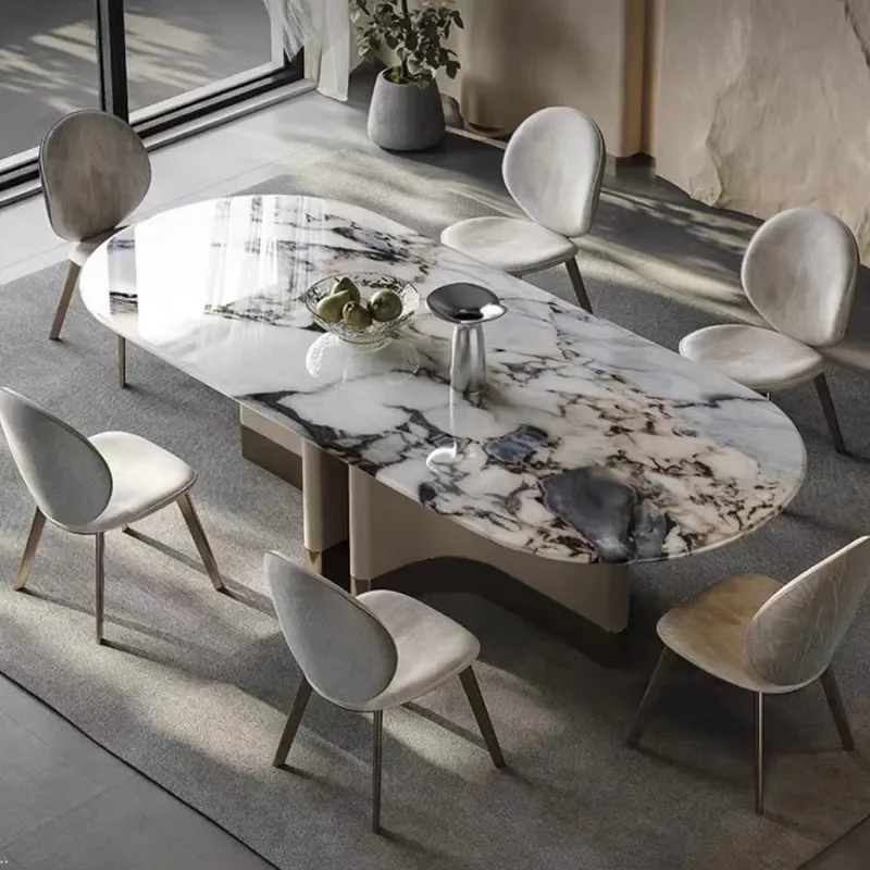 High End Practical Light Luxury Simple Dining Table Natural Texture Household Rectangular Marble Dining Table