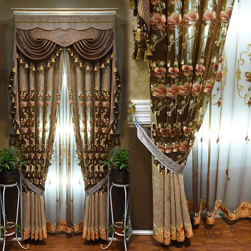 New Chinese luxury and grand french window plant flower embroidered curtain Curtains for Living dining room bedroom