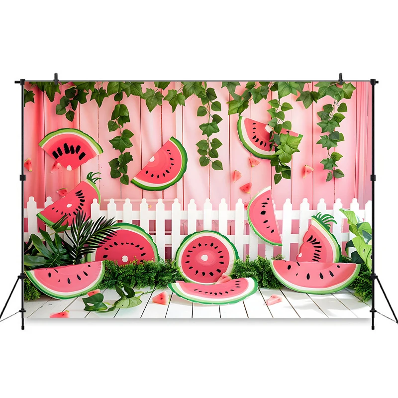 Fruit Watermelon Photography Backdrop Pink Wall Green Leave Baby Summer Background Props Birthday Party Decorations Photo Studio