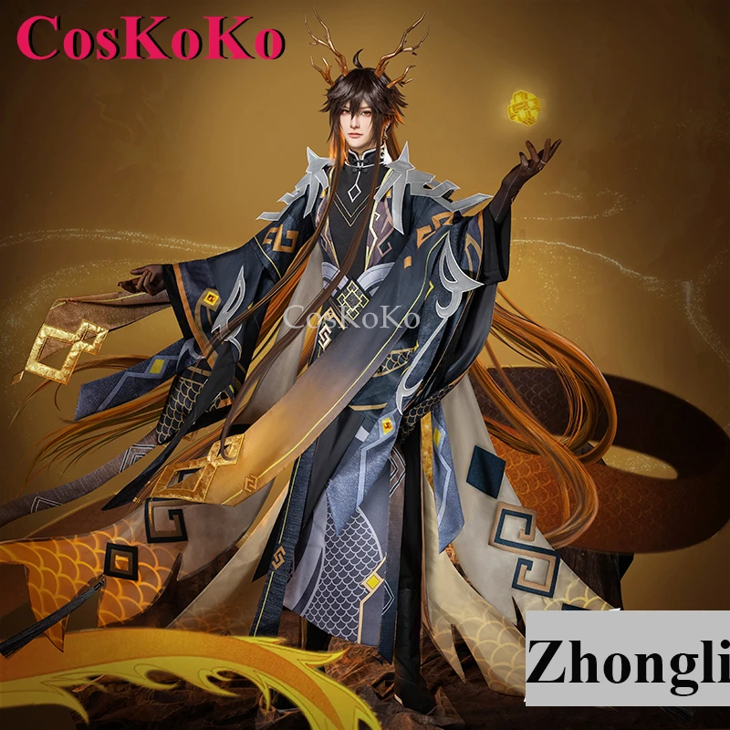 CosKoKo Zhongli Cosplay Game Genshin Impact Costume Shan Hai Jing Fashion Handsome Uniforms  Halloween Party Role Play Clothing