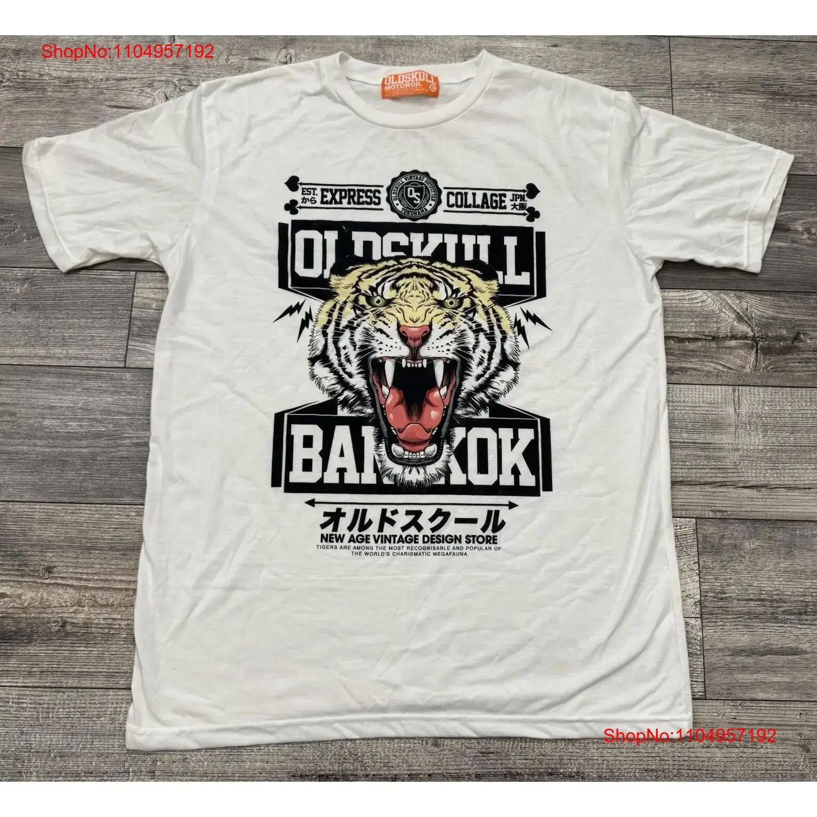 Oldskull Motor Oil T Shirt Mens XL Tiger Bangkok White  vintage Washed homme Unisex graphic Slightly fashion Stretched Casual