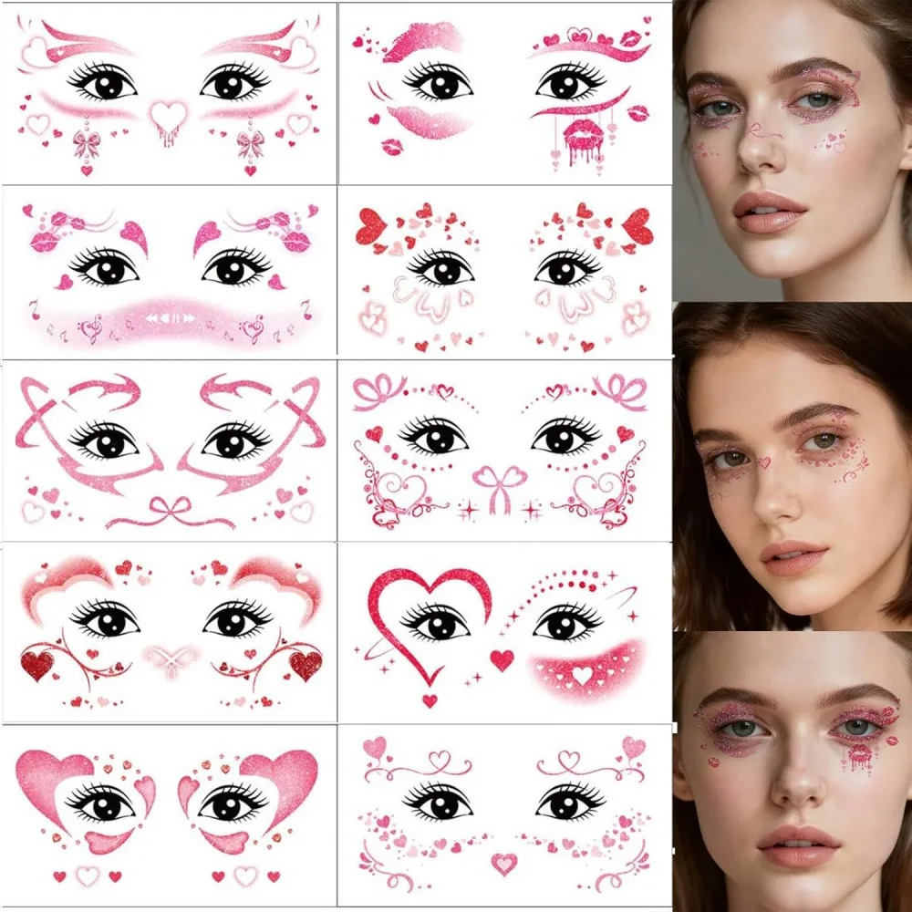 Valentine & Halloween Face Temporary Tattoo Stickers, Eye Corner Makeup Decor Stickers, Festival Party Facial Body Art Temporary Tattoos for Women Men, 2 Pairs