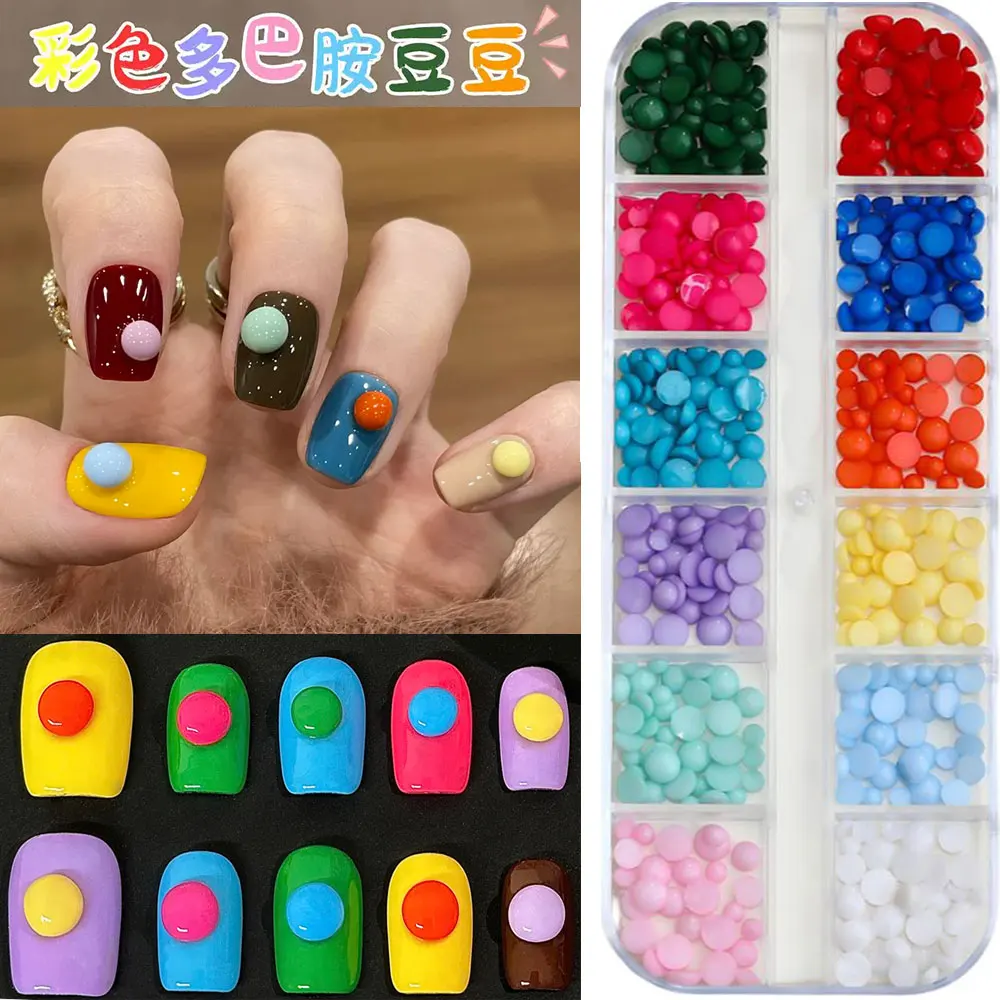 12Grids Dopamine Color Beads Nail Charms Half Round Macaron Flatback Beads Nail Decorations Nail Art DIY Jewelry Making Crafts12