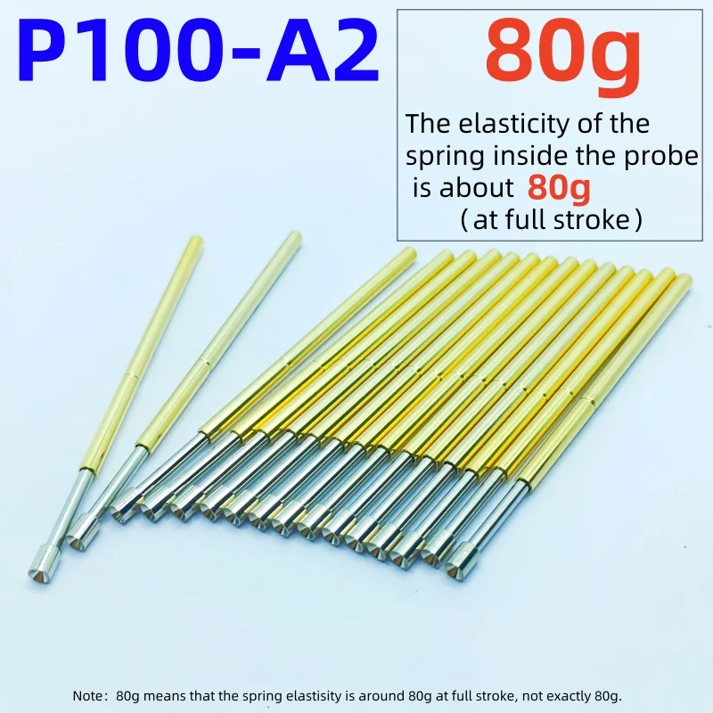 20/100PCS P100-A2 Spring Test Probe 80g Elasticity Test Pin 33.35mm Metal Spring Test Pin P100-A Nickel-Plated Head Pogo Pins