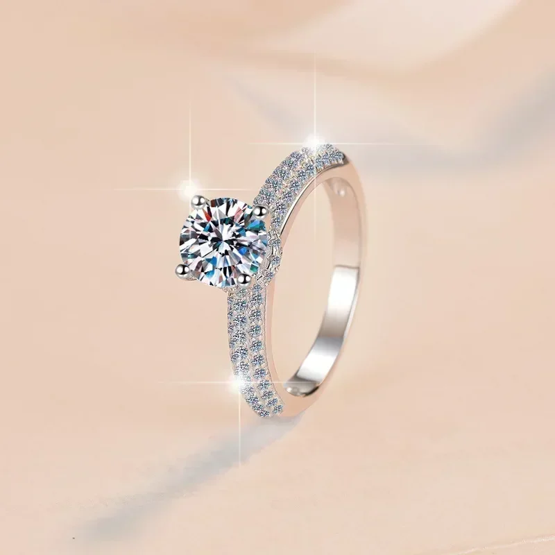 Elegant Design 2 Carat Moissanite Brilliant Ring, 18K White Gold Classic Engagement Ring Originales Certificados for Women Gift