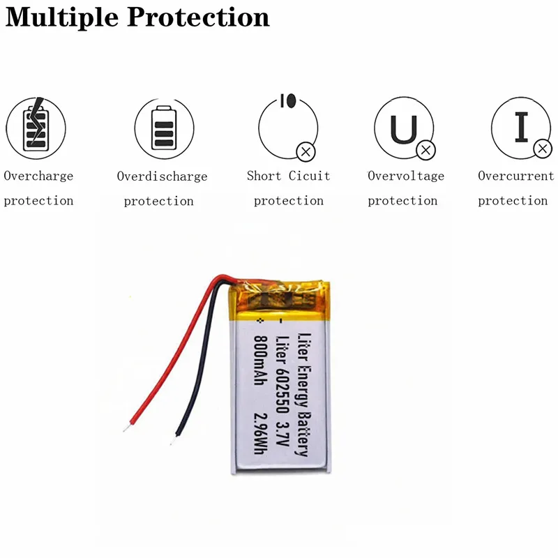 best battery brand 3.7V lithium polymer battery 602550 800MAH GPS navigator wireless headset speaker point reading machine