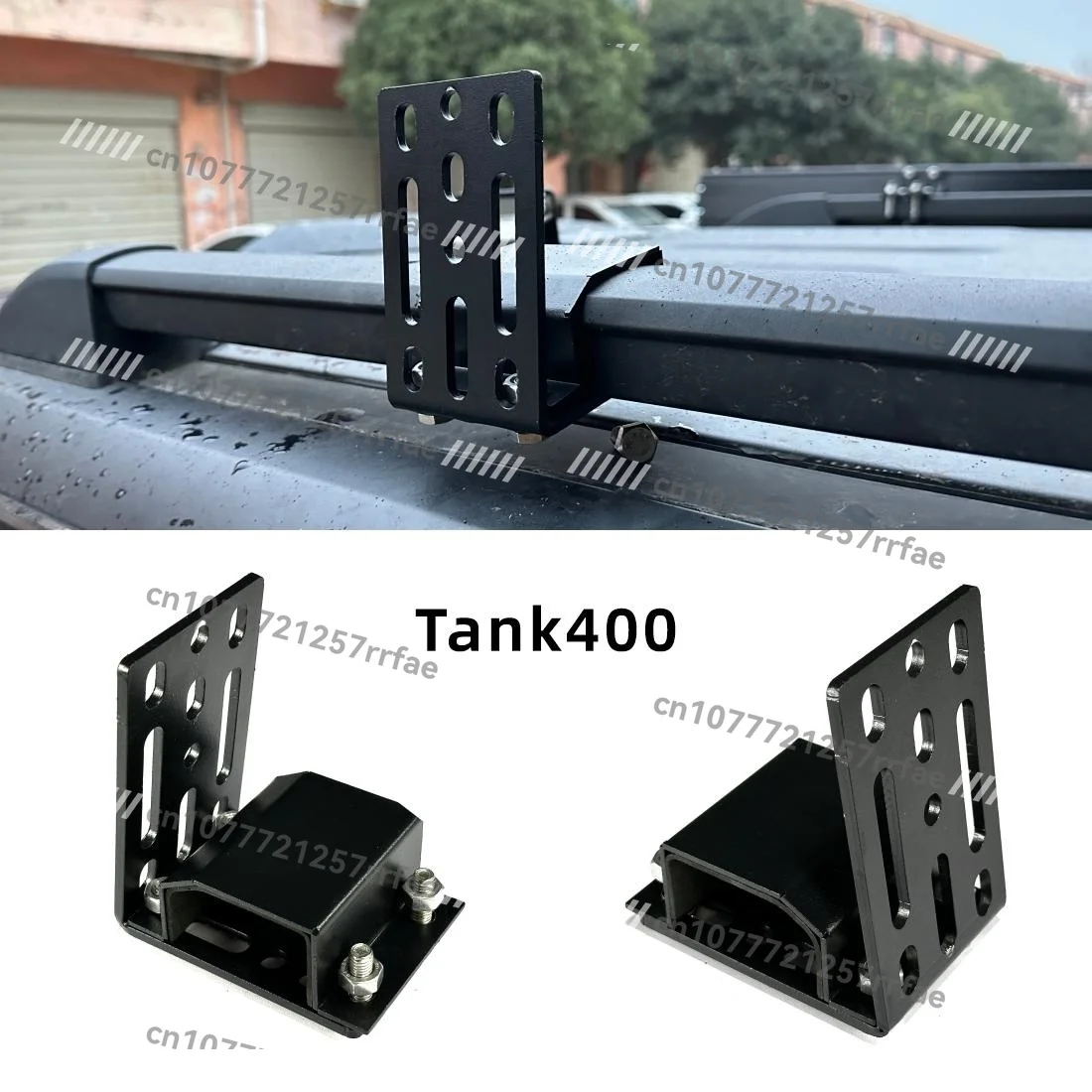 Instalasi kanopi samping tenda mobil di luar ruangan menggunakan klip braket khusus yang dipasang tetap.