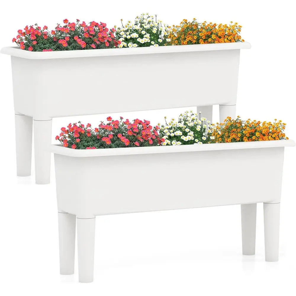 

Self-Watering Outdoor Raised Garden Bed Set, 2-Piece Planter Box with Detachable Legs, Drainage, 31.5L x 12W x 16H, Easy Assembl