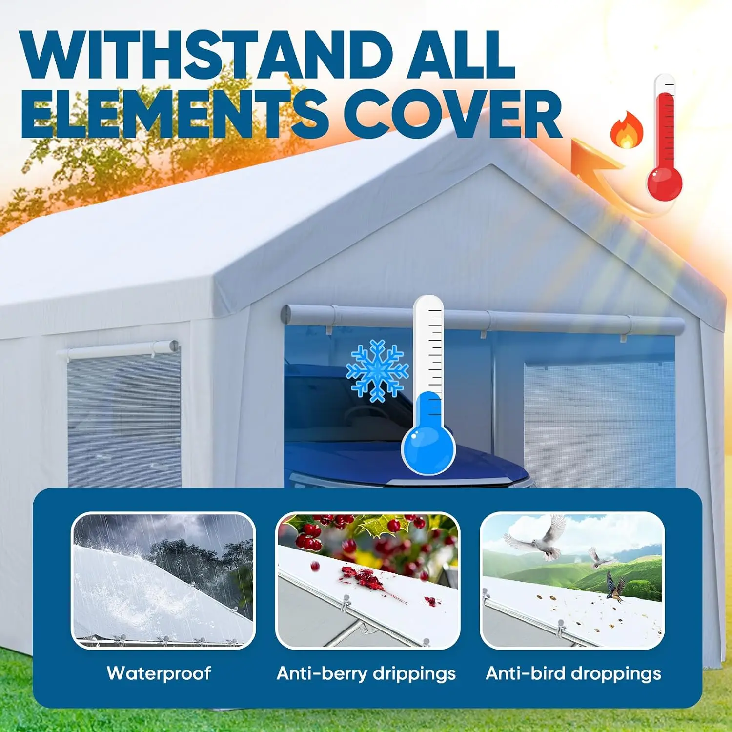 12x20 ft Heavy Duty Carport with Sidewalls, Reinforced Galvanized Outdoor Garage Canopy Tent with Roll-up Ventilated Windows