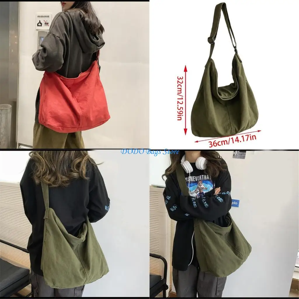 

Casual Canvas Shoulder Bag Adjusted Strap Large Capacity Crossbody Bag Handbag