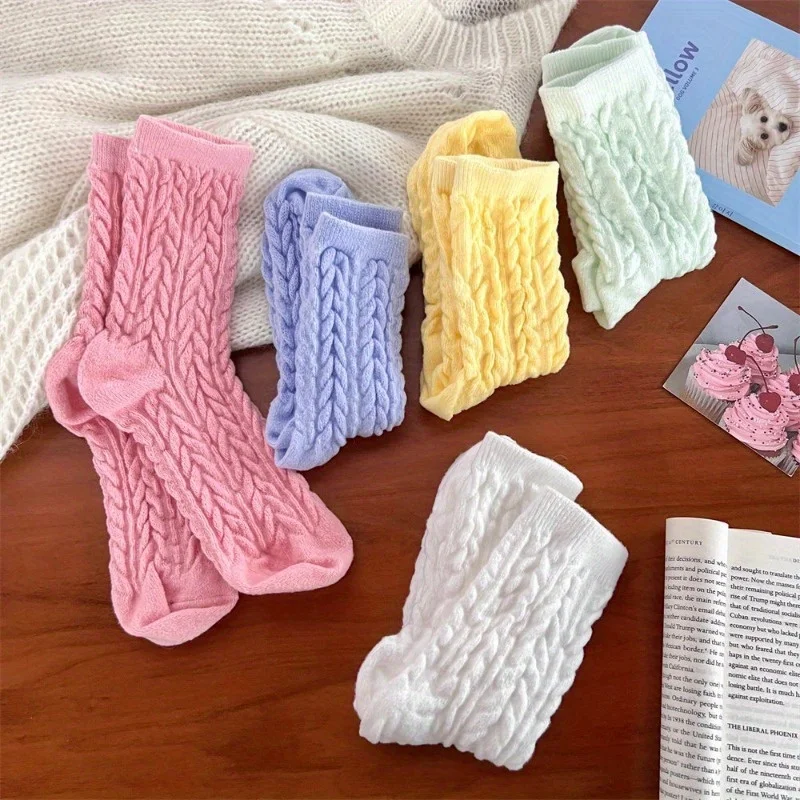 (1/5 Pair) Women's Comfortable and Soft Mid Tube Socks, Thick and Warm Slippers Socks, Autumn and Winter Thick Stacking Socks