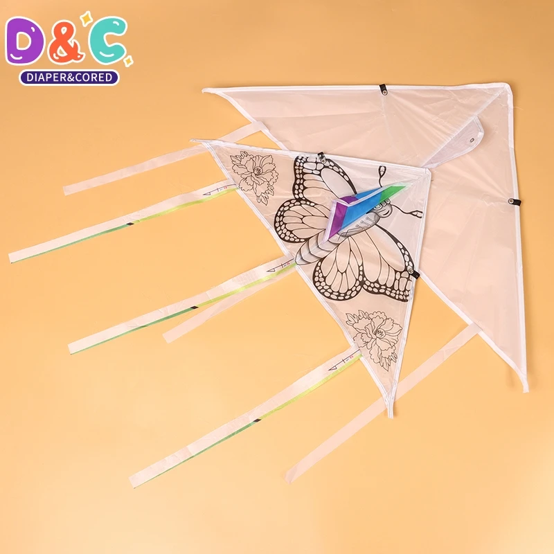 

5Pcs DIY Coloring Painting Kite Easy To Fly White Kite Blank With Swivel Line Children's Outdoor Park Beach Grassland Activities