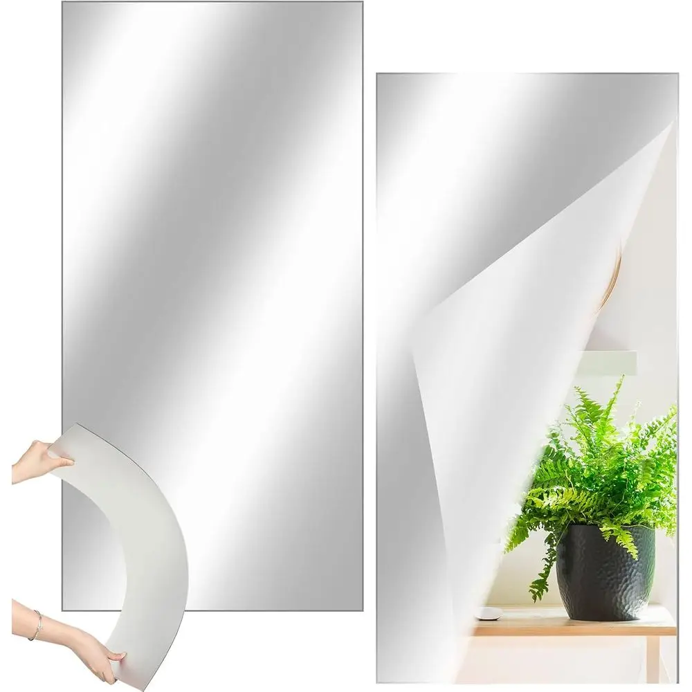 

2 Pcs Home Gym Mirr12" x 24" Acrylic Wall Mirror Tiles 2mm Thick Sel Adhesive Mirror Sheets elWall Mounted Mirror Stickers Decor