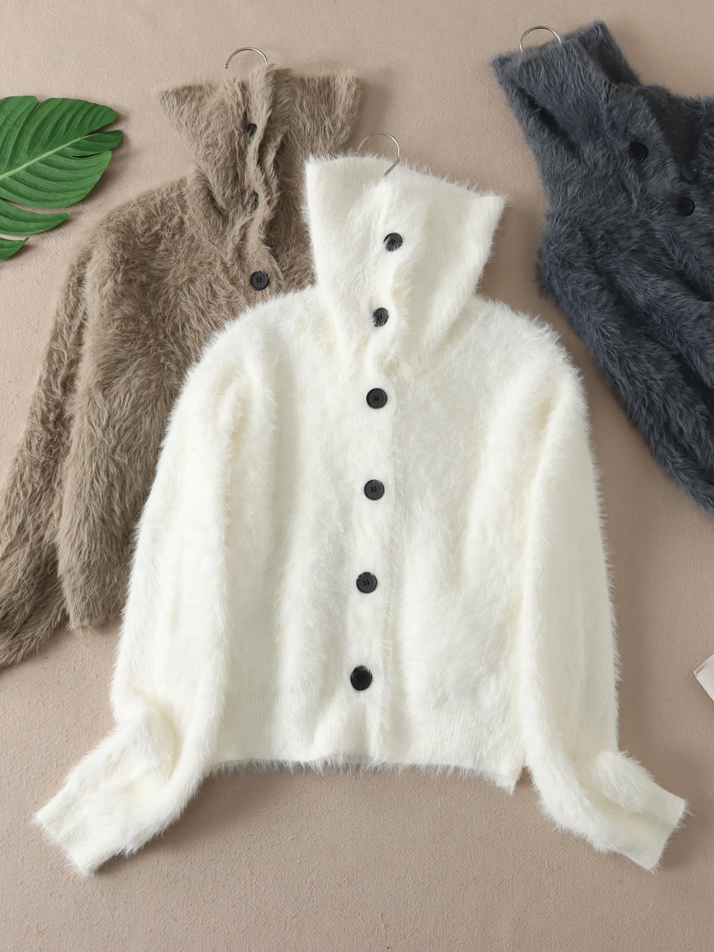 

Women's ort High Collar Knitted Sweater Faux Mink Fur Coat Liing Feeling Autumn Winter Faion Outerwear WA24