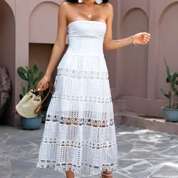 2024 Women Sexy Dress Strapless Spring and Summer White Tube Top Casual Dress See Through High Waist Summer Sexy Dress