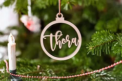 Personalized Christmas tree decorations - Christmas decorations with names made of wood - Personalized Christmas ball