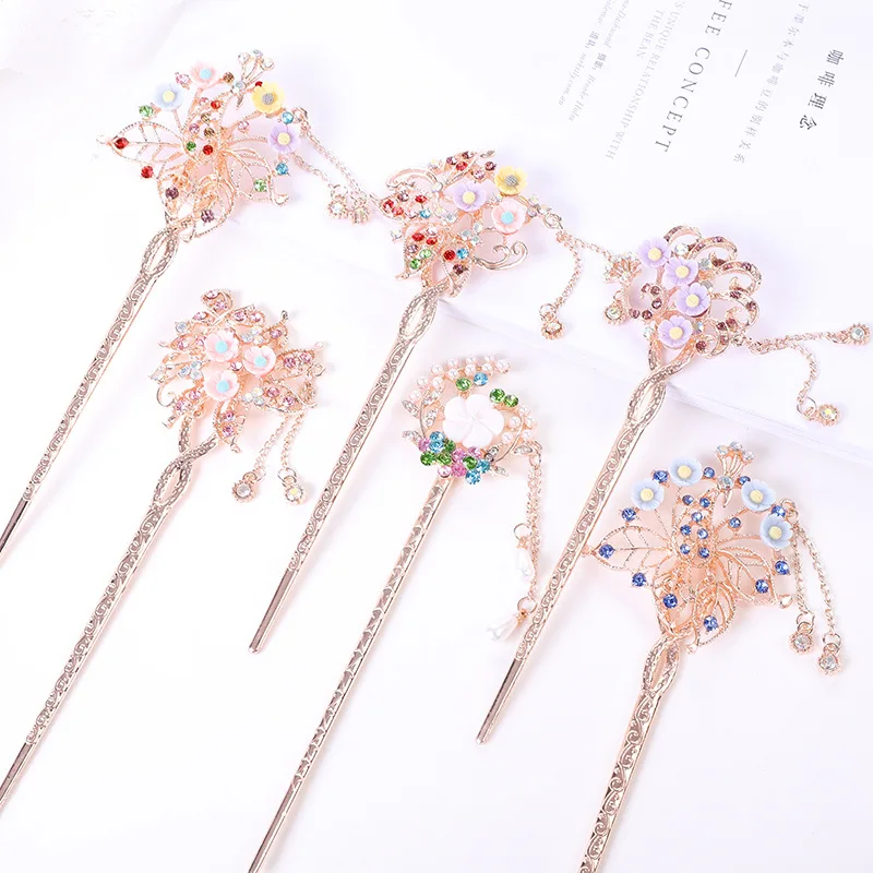 Classical Simple Coiled Cheongsam Ball Headdress Chinese Style Classical Sandal metal Hairpin Set with Imitation Jade Pearls