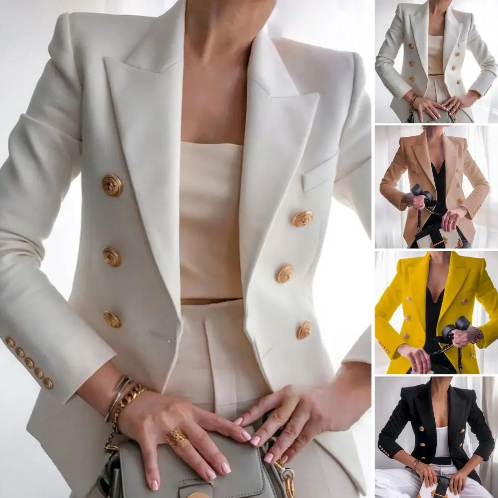 Simple Design Jacket Women Suit Coat Solid Color Women's Suit Coat Classic Lapel Design Loose Fit Double Breasted for Business