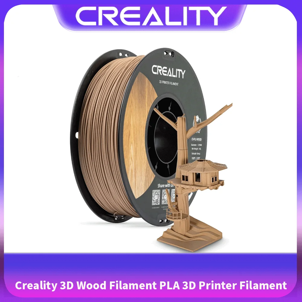 

Creality 3D Wood Filament PLA Нить для 3D-принтера 1,75 мм Гладкая шелковая текстура Прочность 1 кг (2,2 фунта)/для всех принтеров FDM (дерево)