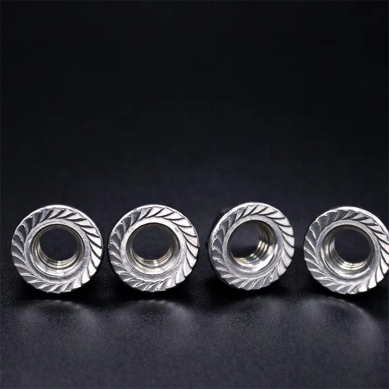 2/5/10/25pcs M3 M4 M5 M6 M8 M10 M12 High Quality Stainless Steel Hexagon Hex Head Serrated Spinlock Flange Nut Lock Nut DIN6923