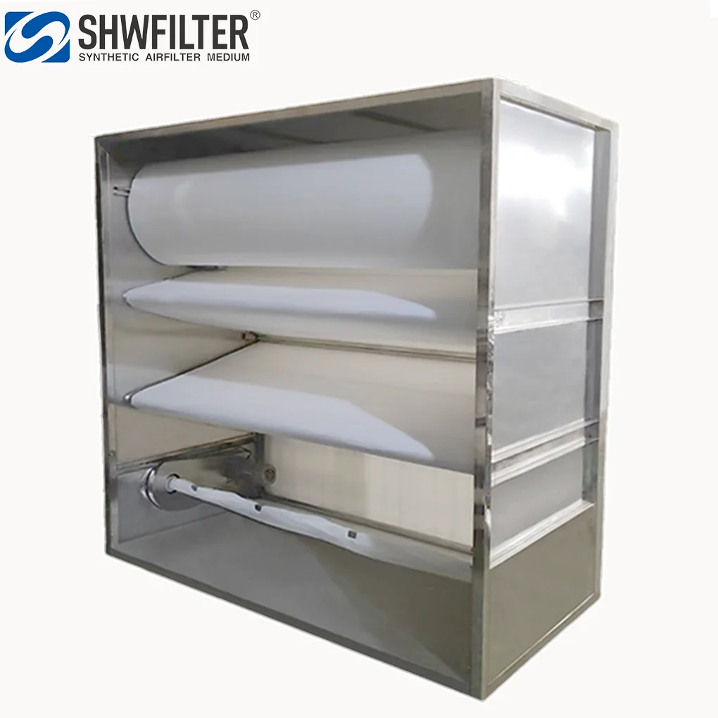 Full Automatic V Shaped Winding Filter Industrial Ventilation Panel Filter PLC Controlled Motor Gearbox 1 Year Warranty