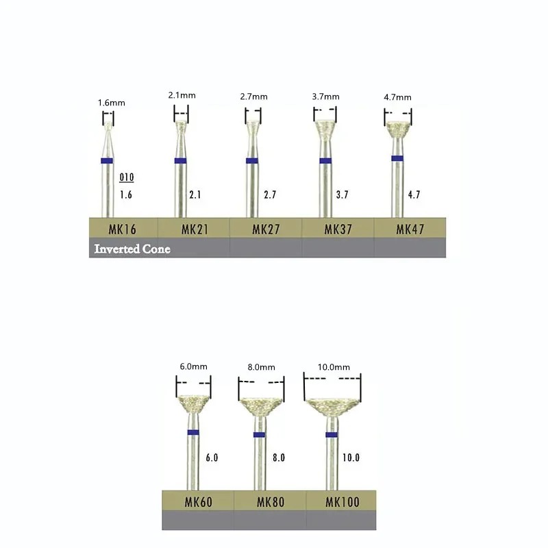 5 sztuk/zestaw dentystyczne wiertło diamentowe odwrócony wiertło stożkowe do laboratorium HP galwanizowane średnie szlifowanie cyrkonia ostre trwałe