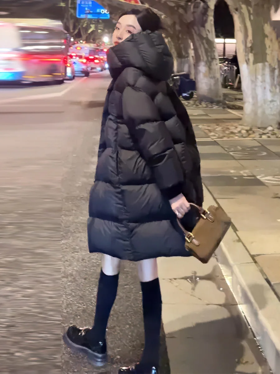 Bla con cappuccio di media lunghezza con piumino Jaet da donna 2025 invernale di piccole dimensioni di fascia alta soffice cappotto di pane tubo dritto