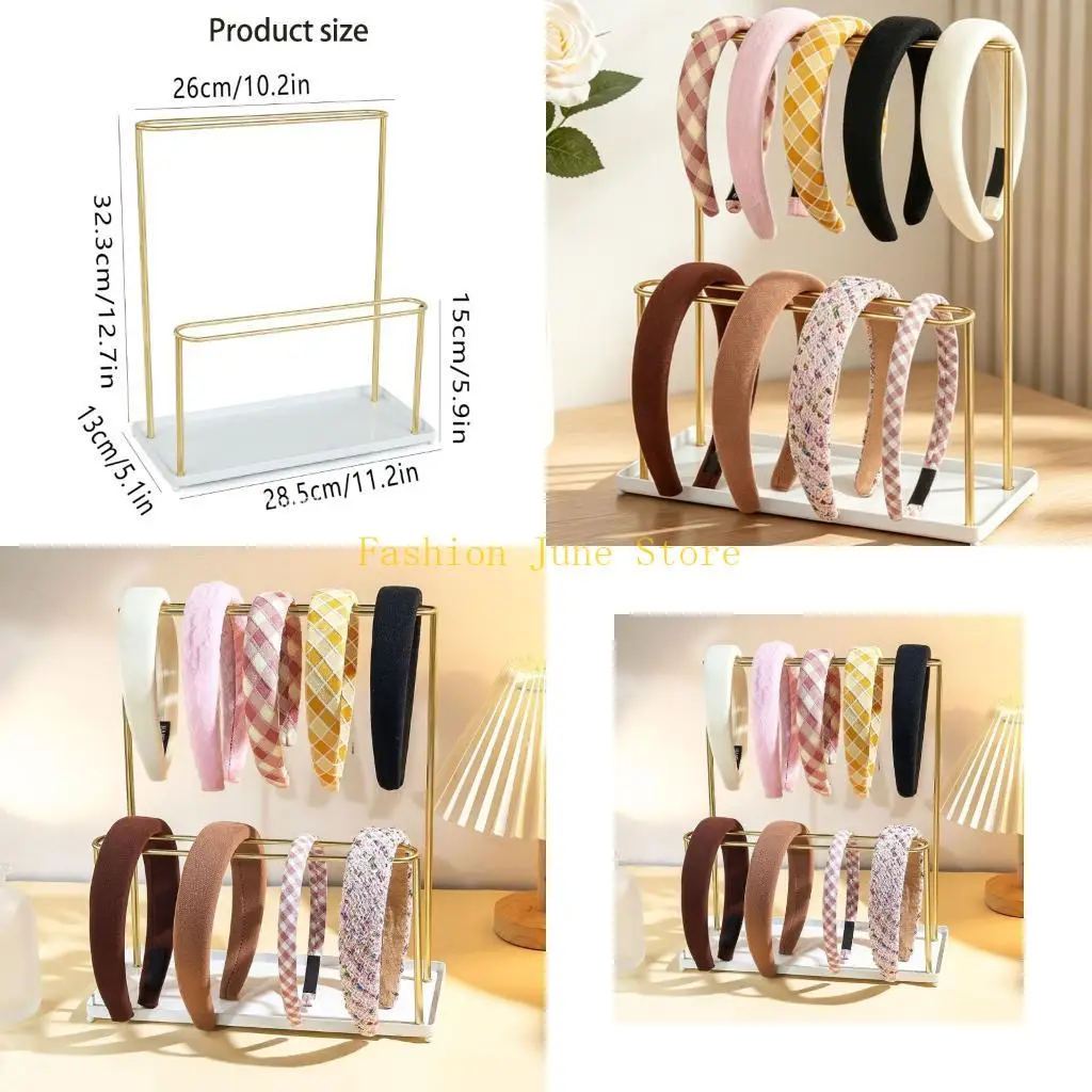 N5KA Multipurpose Double Level Jewelry Rack Handcrafted Hairband Holder Metal Frame