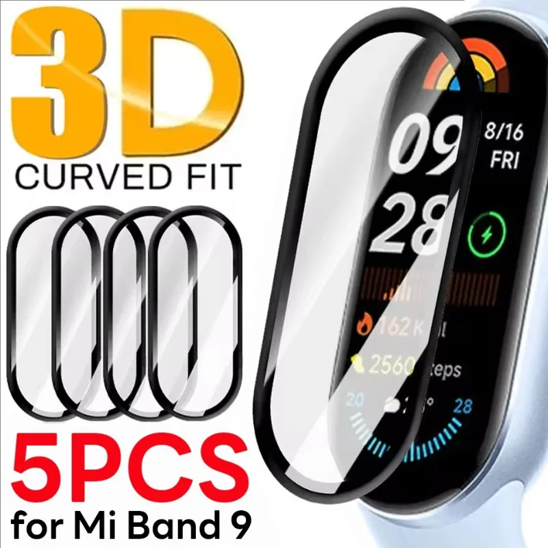 5-1Pcs Screen Protector for Xaomi Mi Band 9 Anti-scratch Full Coverage Ultra-clear Smart Watch Protective Film for Mi Band 9