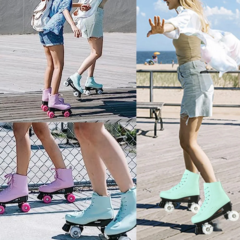 Zapatos de Skate de 4 ruedas de doble fila, patines con ruedas intermitentes para principiantes, mujeres, hombres, patinaje al aire libre, talla 32 33 34-44, zapatillas de deporte para niñas