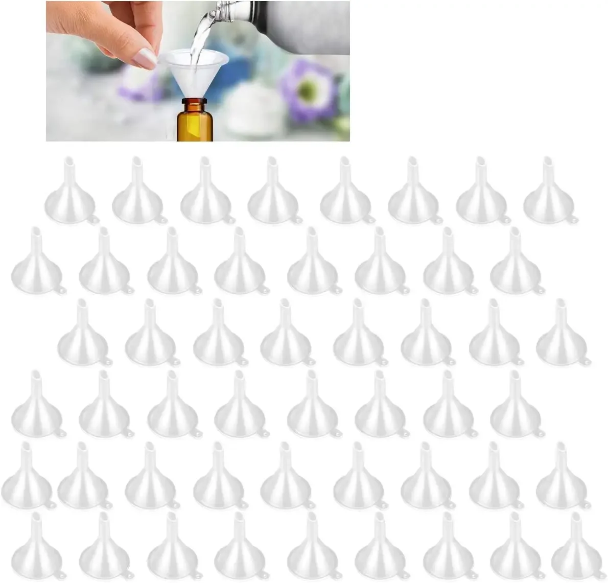 100 Pcs Plastic Mini Funnel Liquid Filling for Perfume Dropper Oil Lab Powder Capsule Filling Kit Flask Bottles