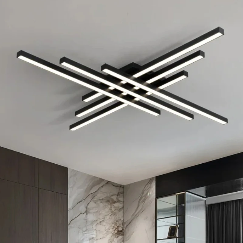 nordic minimalista criativo led lampada do teto lustre preto lampadas de quarto quadrado strip lights para sala de estar 01