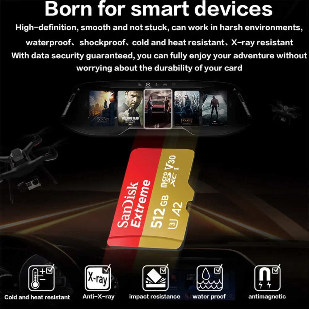 بطاقة مايكرو إس دي للكاميرا طائرة بدون طيار GoPro ، بطاقات ذاكرة nendo ، بطاقة أقصى A1 A2 U3 V30 ، USB ، 4K Flash Micro SDXC ، HC ، أصلي