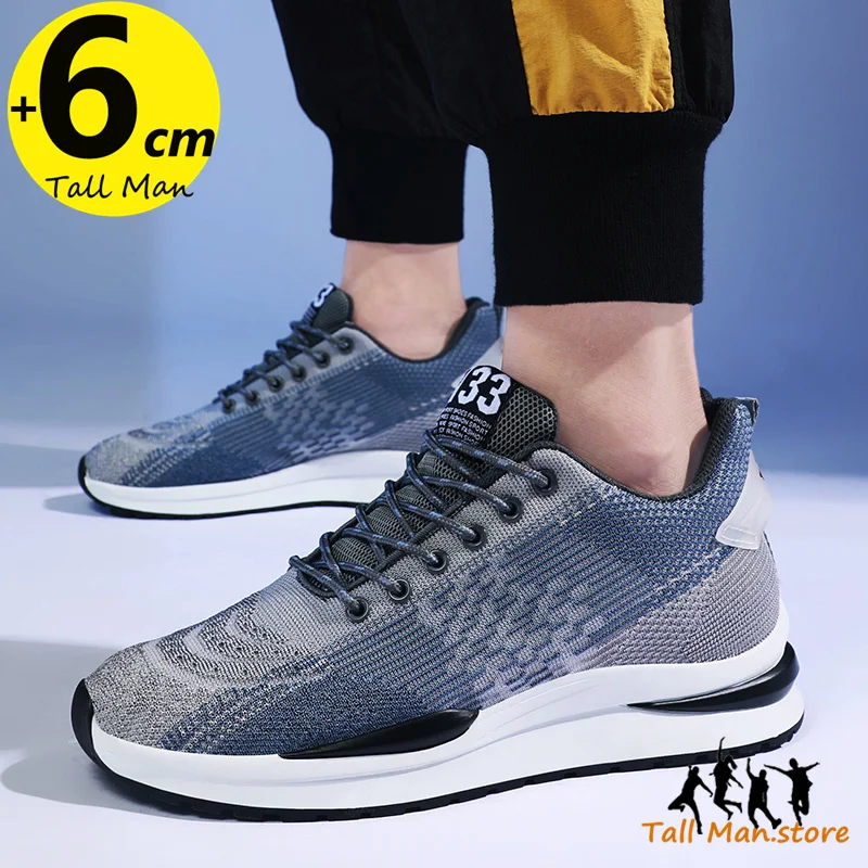 Men Sneakers Sports Lift  Height Increase Insole 6cm Mesh Plus Size 37-44