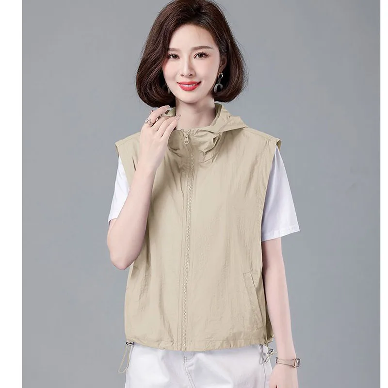 

Women's Vest Sunscreen Coat 2025 Summer New Female Fashion Mother Jacket Waistcoat Sleeveless Sun-protective Clothing Overwear