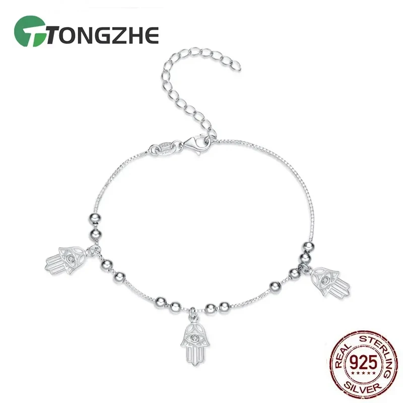 

TONGZHE Fashion Charm Bracelet Eye Hamsa Hand Bracelets For Women 925 Sterling Silver Adjustable Femme Party Wedding Jewelry