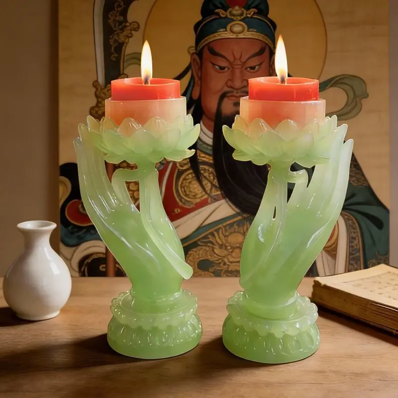 YFY New Chinese Lotus Hand Candle Holder for Buddha Home  Creative   Butter Holder Light Holder Pair of Candle Candle Holders