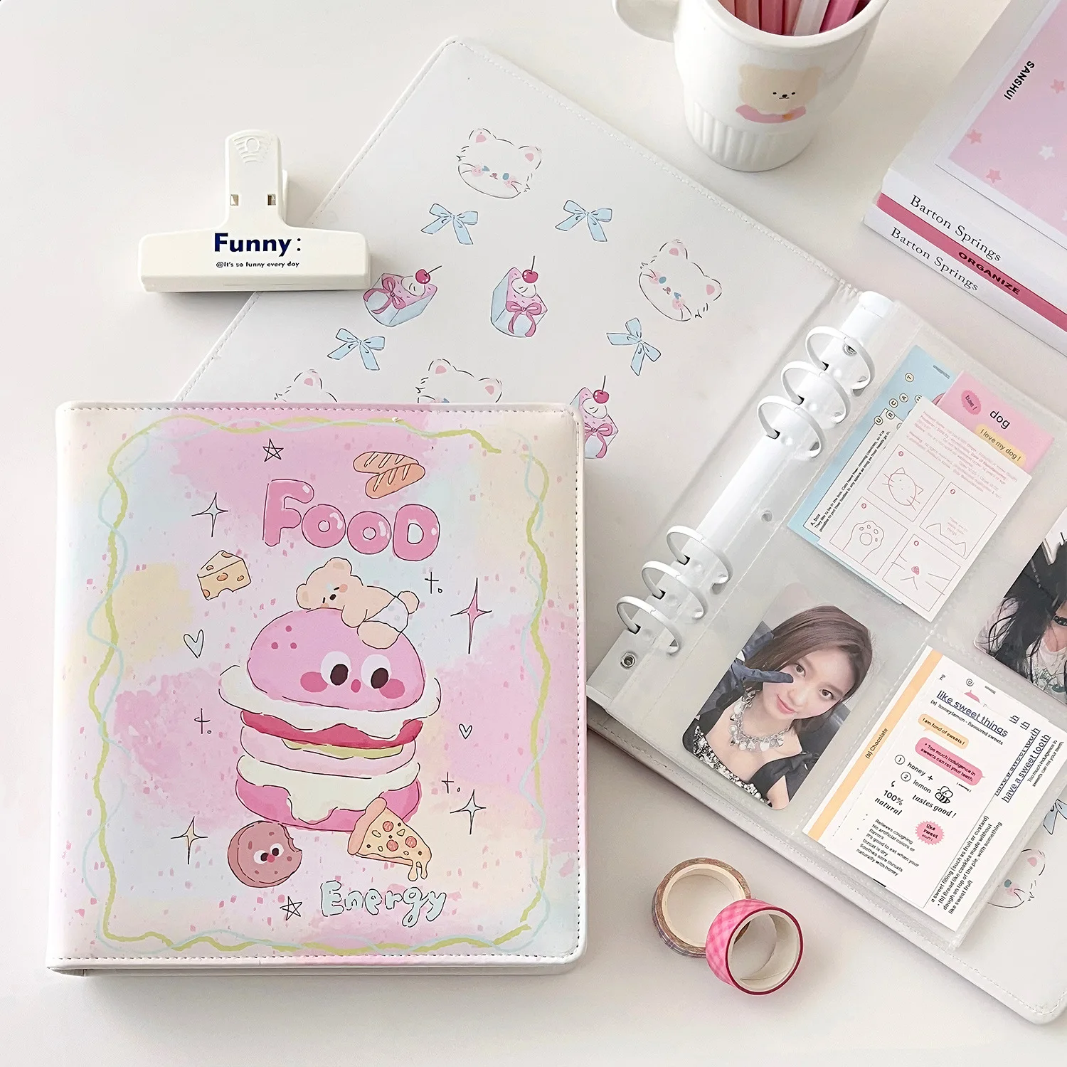 MINKYS Kawaii Cat PU Leatner A5 Kpop Photocards Collect Book 3inch Big Size Photo Cards Storage Album Korea Kawaii Stationery